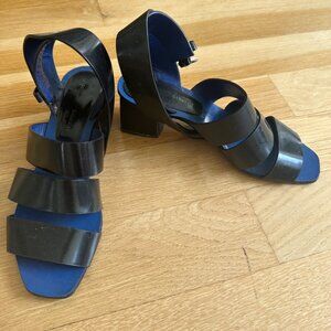 Proenza Schouler Square Toe Strappy Leather Black Sandal Heel